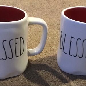 Rae Dunn White and Red 'Blessed' Mugs